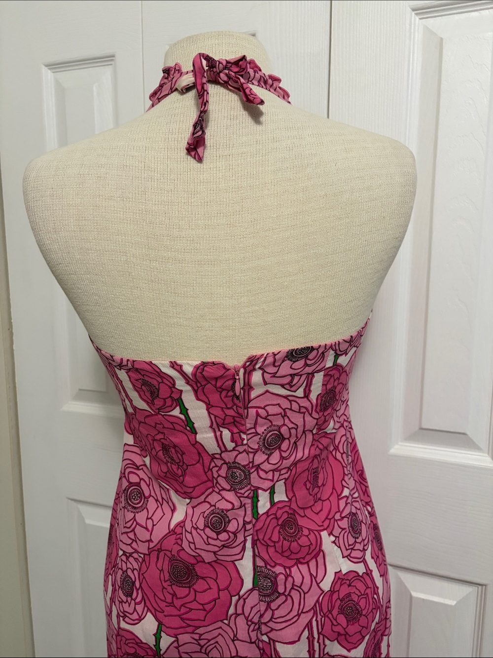 Pink Floral Print Tina Turk Halter Style Dress Size 8 - Picture 7 of 16